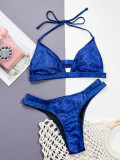 Blue Shiny Halter Bikini Set