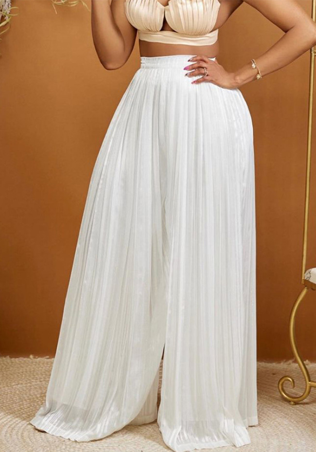 Solid Casual Loose Pleated Wide Leg Pants