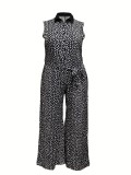 Spot Print Sleeveless Plus Size Jumpsuit with Pockets