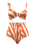 Fashion Swimwear Striped High Waisted Swimsuit with Cover Up Sun Protection Robe +Pants Set