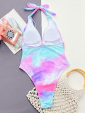 Halter Low Back V-Neck Tie-Dye One-Piece Swimwear