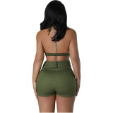 Womens Bra Top and Pocket Cargo Shorts Sexy 2 Piece Set