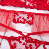 Heart Print Embroidered lace See-Through Sexy Garter Lingerie Set