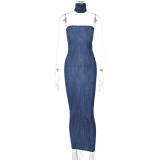 Women's Sexy Hollow Out Lace-Up Slim Strapless Bodycon Maxi Dress