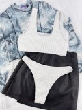 Sexy Solid Tank Crop Top Two Piece Swimsuit