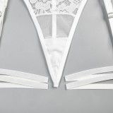 White Sexy Feather Trim Underwear 4PCS Set