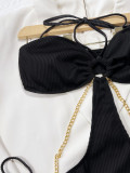Black One Piece Bikini Sexy Ribbed Chain Swimsuit