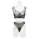 Sexy Lingerie Fishbone Contrast Color Mesh Sexy See-Through Bra and Panty