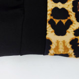 Sexy Contrast Leopard Printed Long Sleeve Tie Neck Midi Dress