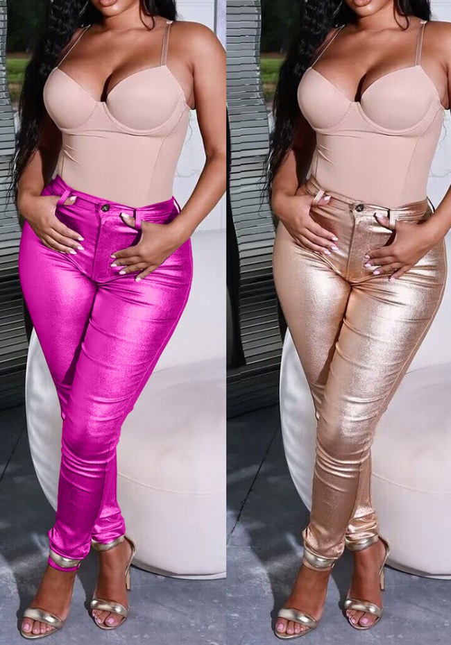 Women's Shiny Metallic Slim Fit Pants
