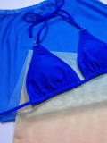 Blue Sexy Three-Piece Swimwear Bikini Set with Cover Up