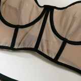 Sexy Lingerie Fishbone Contrast Color Mesh Sexy See-Through Bra and Panty