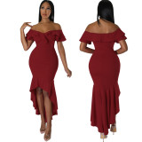 Sexy Solid Off Shoulder Ruffle High Low Party Dress