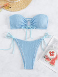 Sexy Pure Color Strapless Tie Sides Two Piece Swimwear for Women