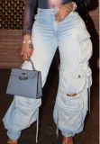 Denim Cargo Pants Pocketed Leisure Jeans