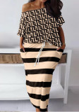 Women's Casual Print Slash Shoulder Short Sleeve T-Shirt + Skirt Set
