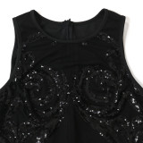 Sexy Sleeveless Sequins See-Through Mesh Patchwork Tight Jumpsuit