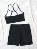 Black Shorts High Waisted Two Pieces Swimwear