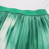 Trendy Print Long Seeve Top Pleated Long Skirt 2PCS Set
