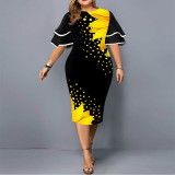 Print Plus Size Flutter Sleeves Bodycon Dress