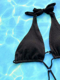 Black V-Neck Bikini Halter One-Piece Swimwear