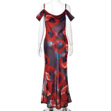 Sexy Printed Straps Off Shoulder Chic Maxi Dress For Women
