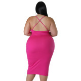 Plus Size Solid Ribbed Cross Back Cami Bodycon Dress