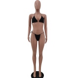 Sexy Solid Bikini Halter Neck Swimsuit Three-Piece Set
