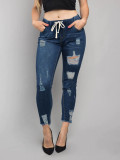Elastic Waist Ripped Tight Denim Pants Jeans for Women