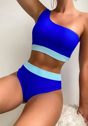 Color Block One Shoulder High Waisted Two Piece Swimwear