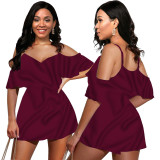 Solid Loose Short Sleeve V-neck Cami Casual Rompers