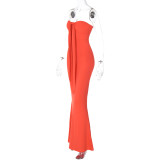 Solid Sexy Low Back Cutout Slim Halter Mermaid Maxi Dress