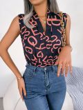 Casual Sleeveless Letter Print Office Lady V-Neck Chiffon Top