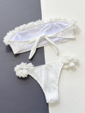 White Flower Trim Bandeau Two Piece Swimwear