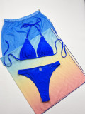 Blue Sexy Three-Piece Swimwear Bikini Set with Cover Up
