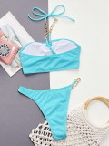 Blue Metal Chain Halter Sexy Two Pieces Swimwear