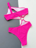 Two Tone One Shoulder O-Ring Sexy Cutout Bathing Suit