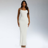 Solid Ribbed Cami Low Back Lace-Up Bodycon Maxi Dress