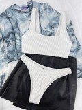 Sexy Solid Tank Crop Top Two Piece Swimsuit