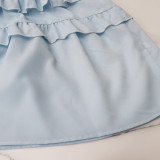 Shirred 2PCS Skirt Set Ruffle Sleeveless Crop Top & Bodycon Long Layered Skirt