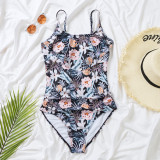Vintage Floral Sexy Ruffle One-Piece Swimsuit