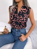 Casual Sleeveless Letter Print Office Lady V-Neck Chiffon Top