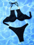 Black Metal Chain Sexy Bikini Two Pieces Swimwear