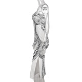 Sexy Print Strapless Ribbed Slit Midi Dress For Women