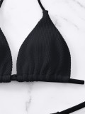 Solid Ribbed Halter Simple Bikini Set