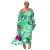 Sexy Printed Off Shoulder Loose Plus Size Maxi Dress