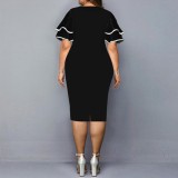 Print Plus Size Flutter Sleeves Bodycon Dress