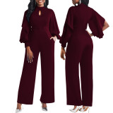 Sexy Solid Keyhole Puff Sleeve Formal Jumpsuit