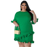 Plus Size Ruffles Round Neck Half Sleeve Solid Casual Dress