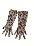 Plus Size See-Through Mesh Zebra Print Maxi Dress with Gloves